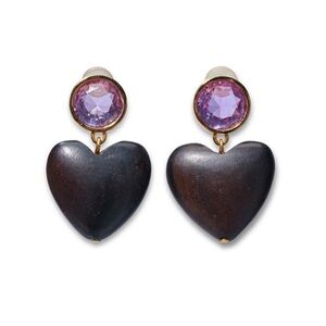 Lizzie Fortunato Violet Crush Earrings - Carved Wood Heart